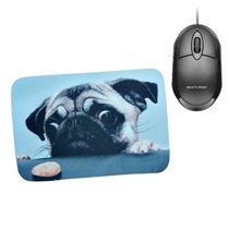 Combo Mouse Multilaser Preto Mo300 + Mouse Pad Bulldog Face