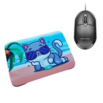 Combo Mouse Multilaser Preto Mo300 + Mouse Pad Gato Praia