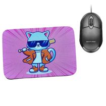 Combo Mouse Multilaser Preto Mo300 + Mouse Pad Gato Baseball