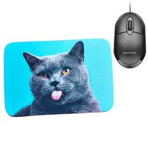 Combo Mouse Multilaser Preto Mo300 + Mouse Pad Funny Cat