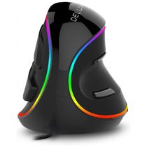 Mouse Ergonômico Vertical com Fio Reduz a Tensão do Pulso, 800, 4000 DPI 6 Botões, DELUX M618Plus RGB, Preto