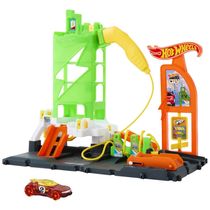 Conjunto Lançador Posto de Recarga de Carros de Brinquedo em Escala 1:64, Inclui Acessórios, Hot Wheels City