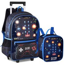 Mochila de Rodinhas e Lancheira Gamer Interativa com Luzes