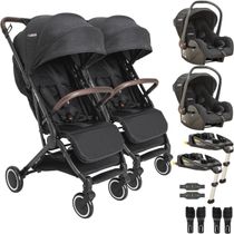 Carrinho Gemeos 2 Bebe Conforto 2 Base ISOFIX Kiddo Sprint Preto