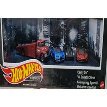 *Embalagem danificada* Hot Wheels Box Premium - Carry On / ? Bugatti Chiron / Koenigsegg Agera R / Mclaren Speedtail