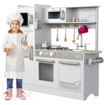 Cozinha de Brinquedo Realista com Telefone em Madeira para Crianças de 3 a 8 Anos, KIDDERY TOYS, Branca