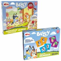 Kit 2 Jogos Bluey: Jogo Da Memória 24 Peças + Quebra Cabeça 60 Peças Com Lente Mágica - Elka