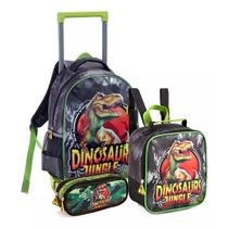 Kit Mochila Escolar Estojo e Lancheira Dinossauro Denlex