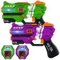 Conjunto de Pistola de Brinquedo com Laser Tag, 2 Armas e 2 Coletes que Exibe a Pontuação Digital para Crianças e Adultos, IJO, Verde e Roxo