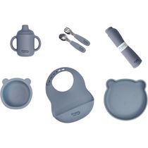 Kit Alimentação - Ursinho de Silicone com Ventosa com 7 Peças - Cinza - Freso Baby