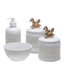 Potes, Molhadeira e Porta Álcool-Gel Com Capa Cavalinho Dourado