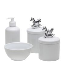 Potes, Molhadeira e Porta Álcool-Gel Cavalinho Prata