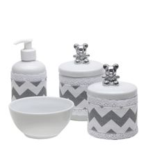 Potes, Molhadeira e Porta Álcool-Gel Com Capa Ursinho Prata