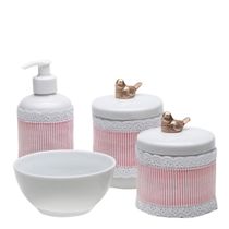 Potes, Molhadeira e Porta Álcool-Gel Com Capa Passarinho Dourado