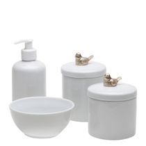Potes, Molhadeira e Porta Álcool-Gel Passarinho Dourado