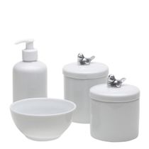 Potes, Molhadeira e Porta Álcool-Gel Passarinho Prata