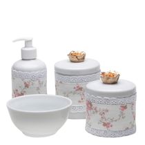 Potes, Molhadeira e Porta Álcool-Gel Com Capa Florzinha Dourada