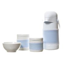 Potes, Garrafa E Molhadeira Com Capa Azul (Conj. 4 Peças)