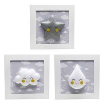 Trio De Quadros Chuva de Amor Cinza