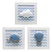 Trio De Quadros Elefante Balão Azul