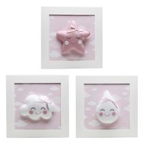 Trio De Quadros Chuva de Amor Rosa