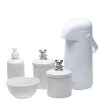 Potes, Garrafa, Molhadeira e Porta Álcool-Gel Ursinho Prata