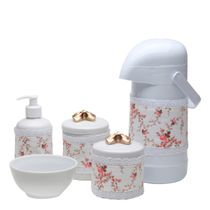 Potes, Garrafa, Molhadeira e Porta Álcool-Gel Com Capa Lacinho Dourado