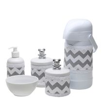 Potes, Garrafa, Molhadeira e Porta Álcool-Gel Com Capa Ursinho Prata