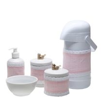 Potes, Garrafa, Molhadeira e Porta Álcool-Gel Com Capa Passarinho Dourado