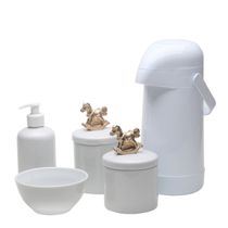 Potes, Garrafa, Molhadeira e Porta Álcool-Gel Cavalinho Dourado