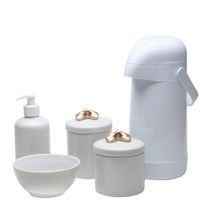 Potes, Garrafa, Molhadeira e Porta Álcool-Gel Lacinho Dourado