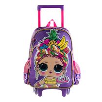 Mochila Escolar Infantil Feminina com Rodinhas LOL Premium Roxa