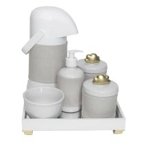 Kit Higiene Espelho Completo Porcelanas, Garrafa e Capa Nuvem Dourado