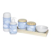 Kit Higiene Slim Pinus Garrafa Pequena Capa Nuvem Chevron Azul