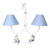 Lustre 2L Simples Com 2 Ursinhos De Boné Azul