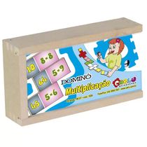 DOMINÓ MULTIPLICAÇÃO 28 PEÇAS MADEIRA CX COM TAMPA EDUCATIVO