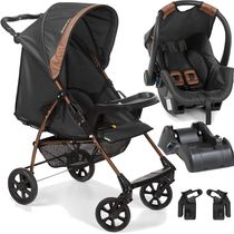 Carrinho com Bebe Conforto Base Galzerano Romano Preto Cobre