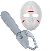 Kit Máscara Hockey Jason com Motosserra Fantasia Festa Carnaval Dia Bruxas Mortos