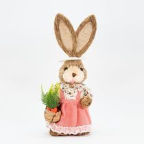 Coelha De Páscoa Decoração em Palha Coelhinha Fazendeira 48cm