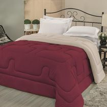 Edredom em Malha 100% Algodão Solteiro Dupla Face - Vinho - Bege