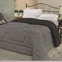 Edredom em Malha 100% Algodão Solteiro Dupla Face - Cinza - Preto