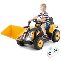 Escavadeira Elétrica Infantil 1 Assento com 3 Velocidades, Bluetooth, Microfone, Música e Luzes, 12V, JOYLDIAS, Amarela