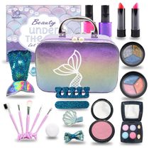 Kit de Maquiagem Infantil Lavável com 20 Peças para Crianças de 4 a 10 Anos, 10Leccion Sereia, Roxo e Rosa