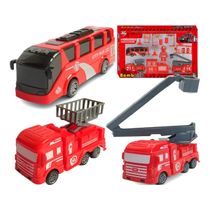 Kit Brinquedo Infantil Carrinhos Bombeiro Ônibus Caminhões
