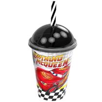 Copo com Canudo e Tampa Infantil Carros Relâmpago Mcqueen 280ml Original