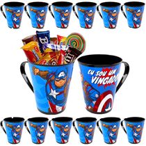 10 Copos Capitão América Caneca de Festa Decoração Lembrança Sacola Surpresa Aniversário