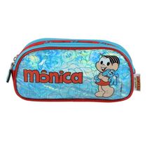 Estojo Escolar Infantil Triplo Monica Metalizado Azul Luxcel