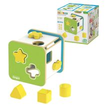 Cubo Didático Em Madeira Com 6 Peças Formas Geométricas Para Encaixar Crianças +2 Anos
