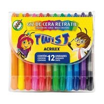 Giz de Cera Retrátil Twist c/ 12 Cores - Acrilex