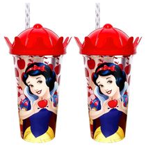 Kit 2 Copo Shake Infantil Branca de Neve p/ Meninas com Coroa 500ml